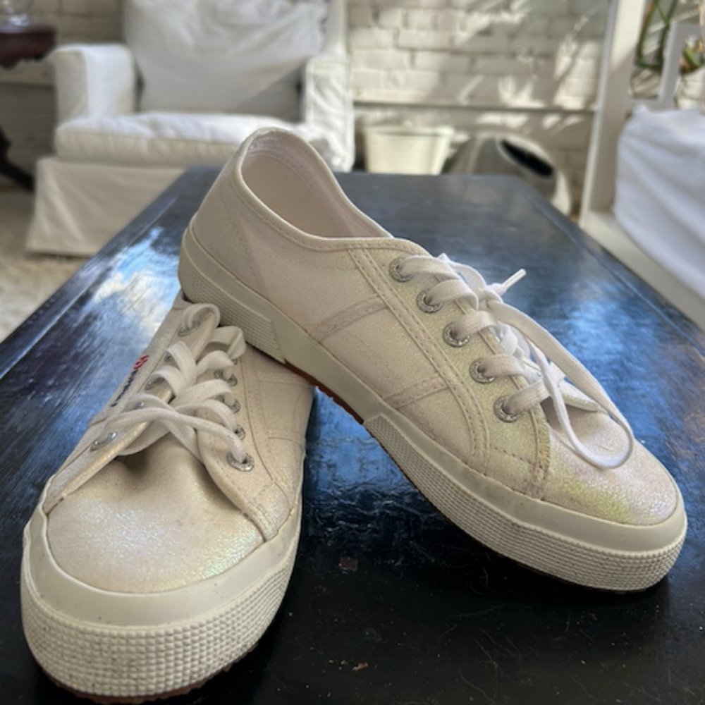 Superga White Glitter Shoes